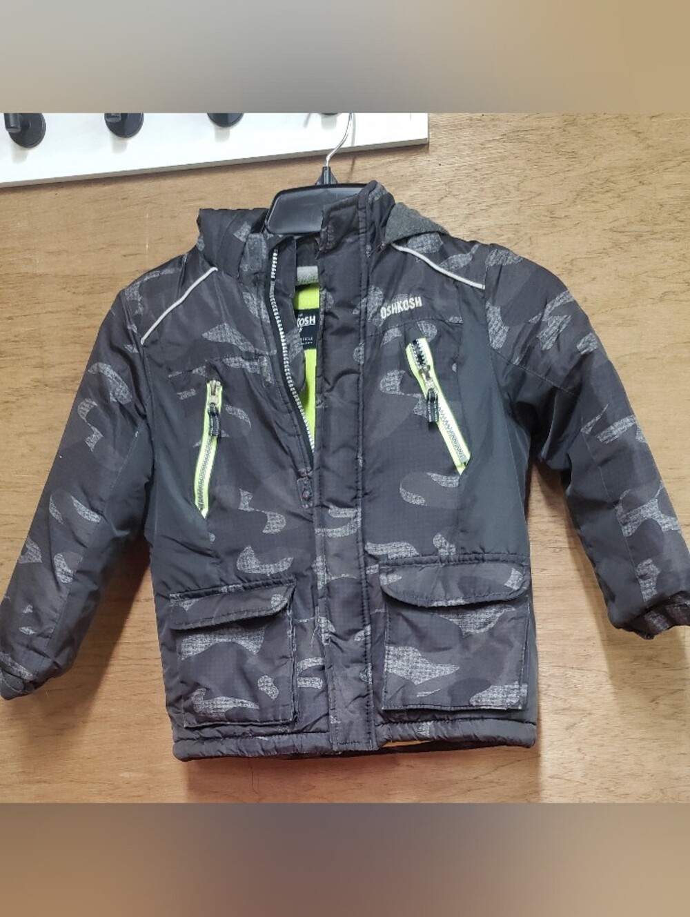 Boys Black Camo With Lime Green Accents Winter Coat 6